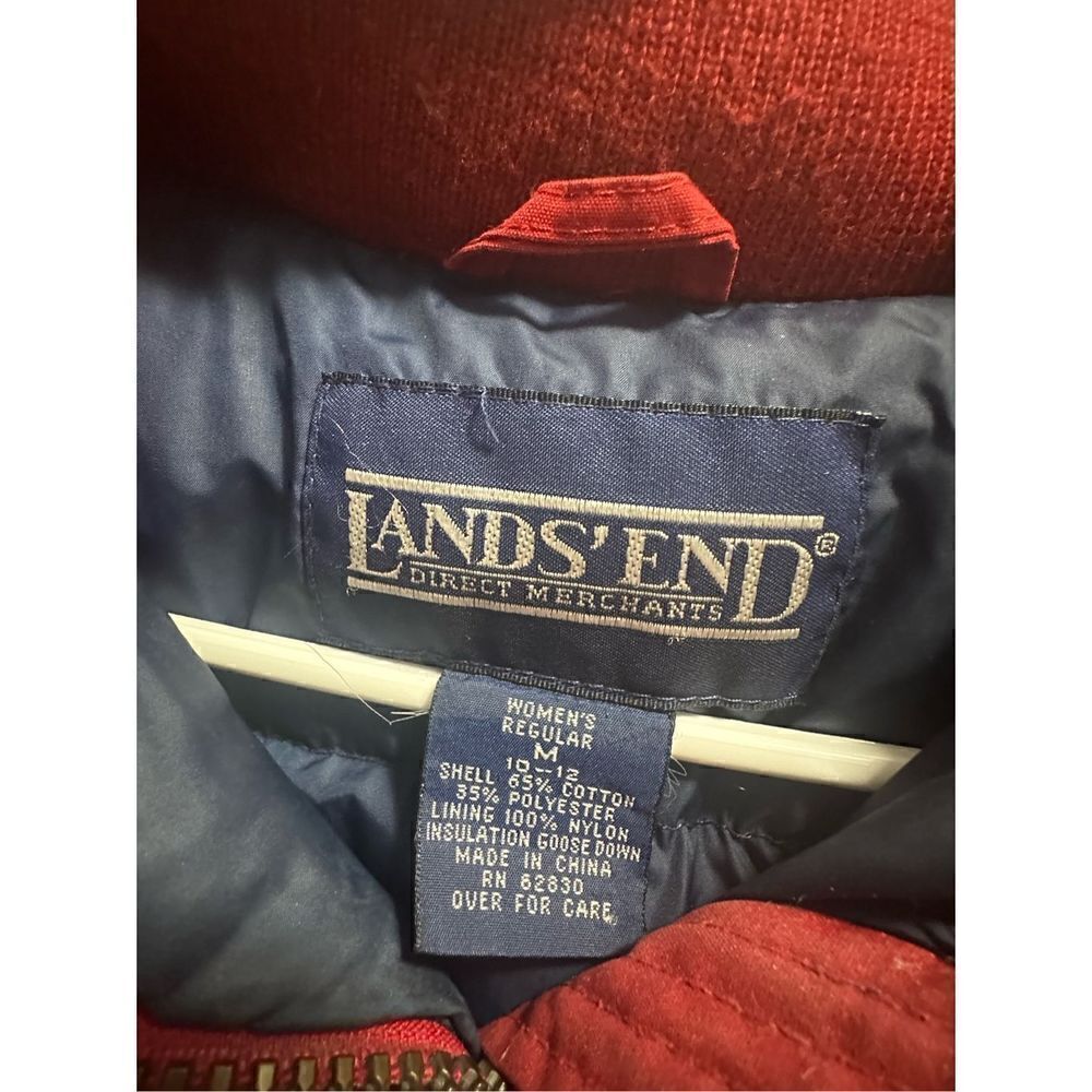 Women's Lands' End Red Goose Down Fill Puffer Coat Size Medium With Wear - Picture 9 of 10